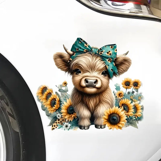 Highland Cow & Sunflower Sticker