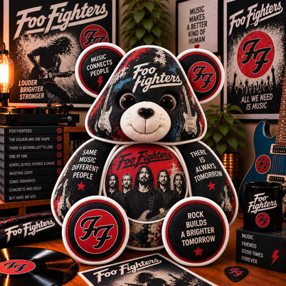 Foo Fighters Custom Shaped Bear Pillow – Alternative Rock Music Inspired Gift for Fans