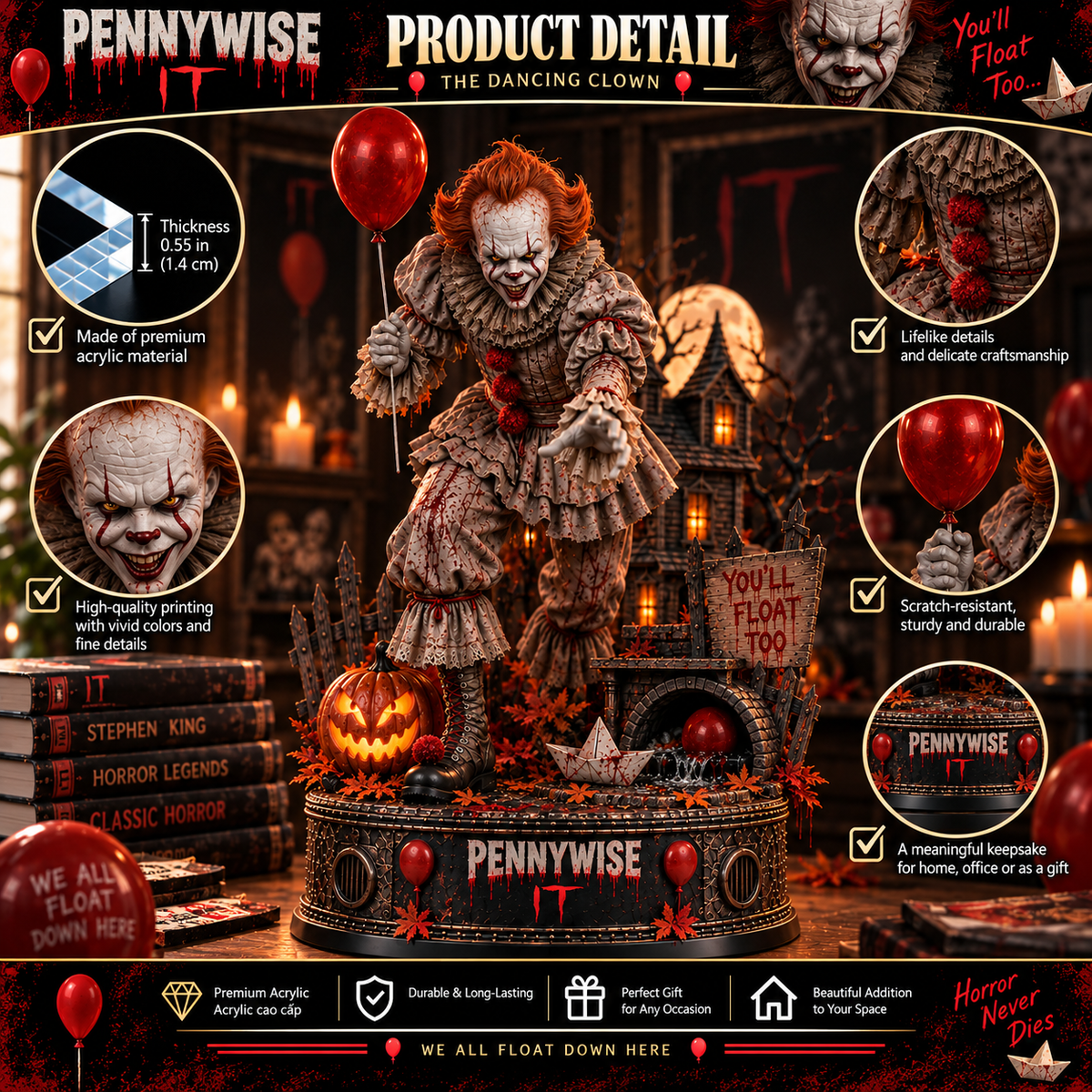 Pennywise Derry Nightmare – Collectible Acrylic Plaque Table Decor