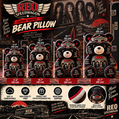 REO Speedwagon Custom Shaped Bear Pillow – Can’t Fight This Feeling Classic Rock Inspired Gift for REO Speedwagon Fans