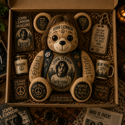 John Lennon Imagine Bear Custom Shaped Pillow – Peace & Love Classic Rock Music Lover Gift