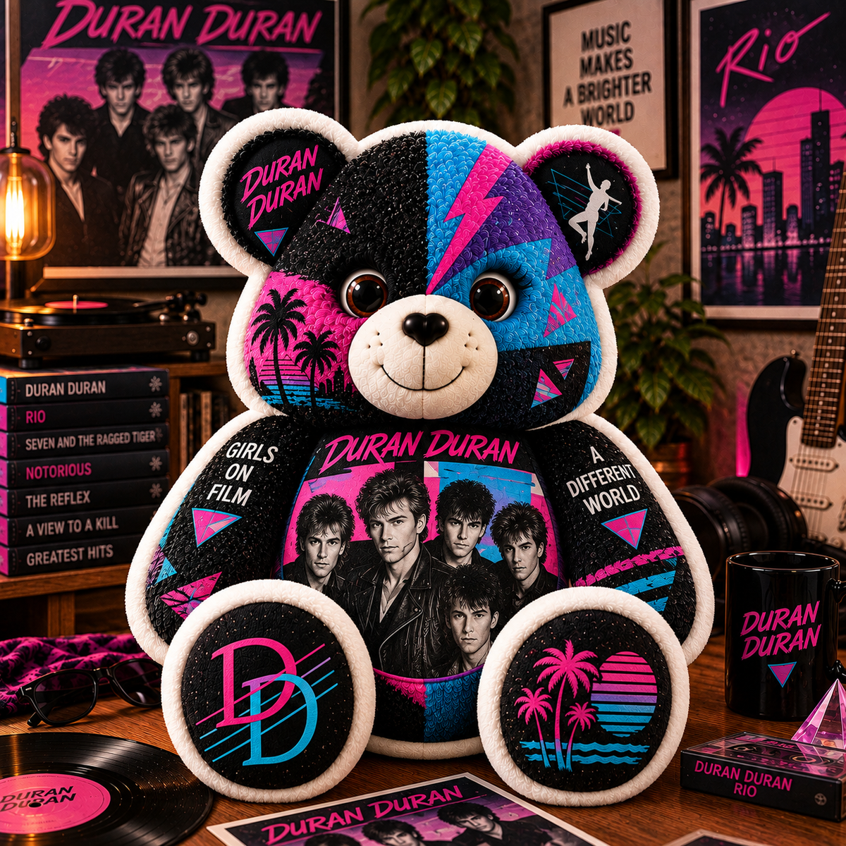 Duran Duran Bear Custom Shaped Pillow – 80s Music Fan Gift