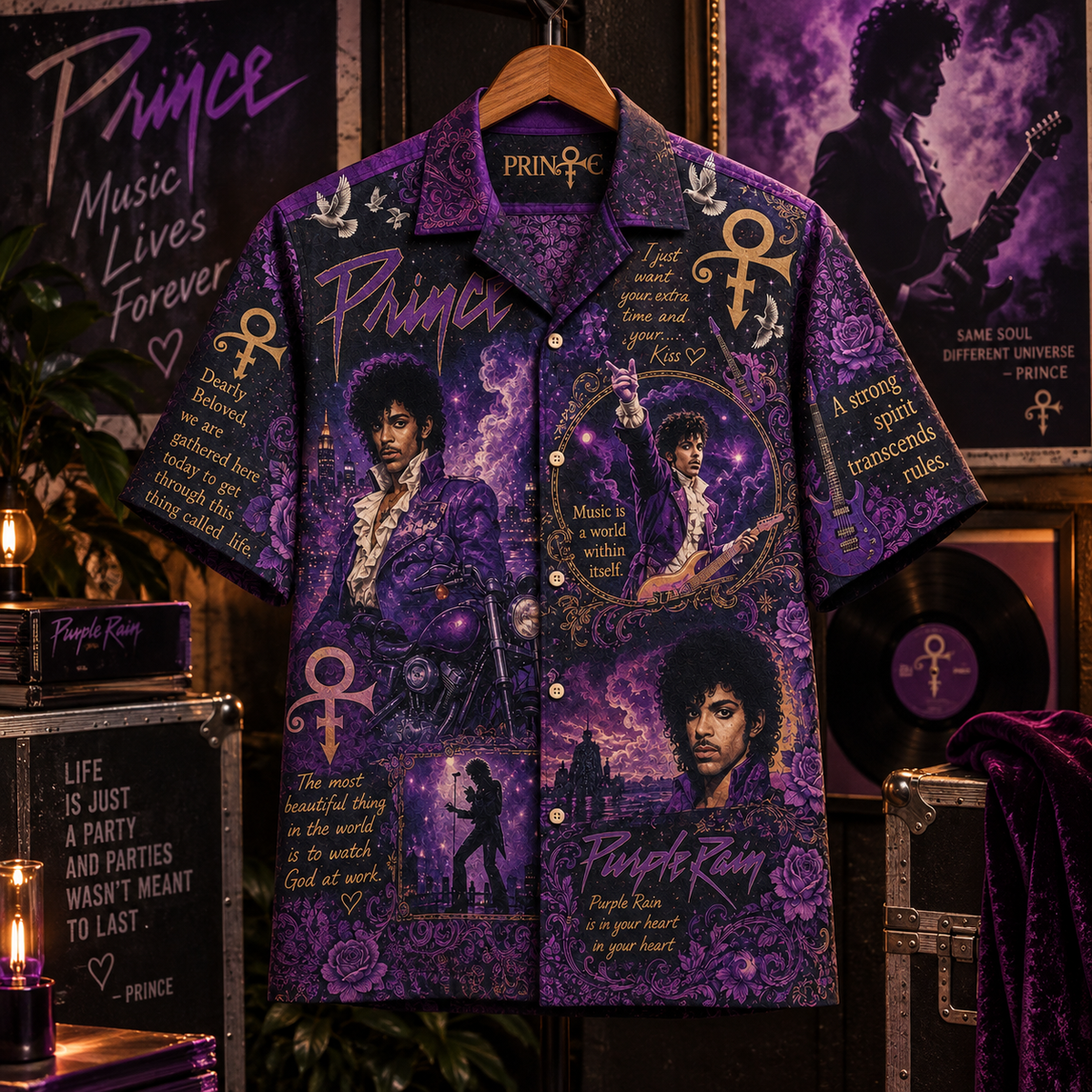 Prince Purple Rain Hawaiian Shirt – Music Legend Fan Gift, Purple Rock Music Lover Button-Up Shirt