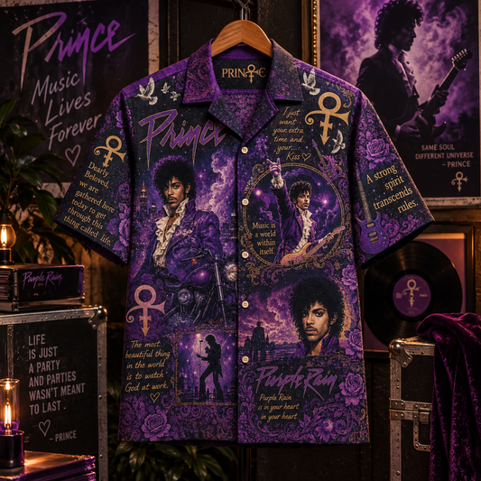 Prince Purple Rain Hawaiian Shirt – Music Legend Fan Gift, Purple Rock Music Lover Button-Up Shirt