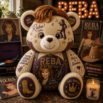 Reba McEntire Bear Custom Shaped Pillow – Queen of Country Music Fan Gift, Country Lover Decor