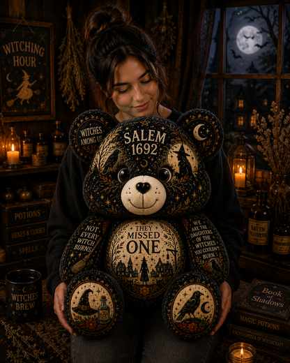 Salem 1692 They Missed One Bear Custom Shaped Pillow – Witch Gift for Halloween & Salem Witch Lovers