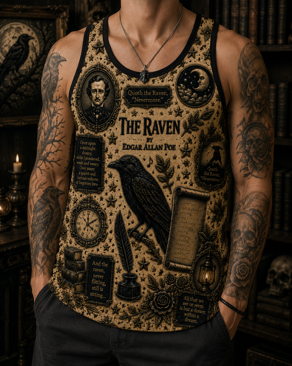 Edgar Allan Poe Raven Halloween All Over Print Shirt