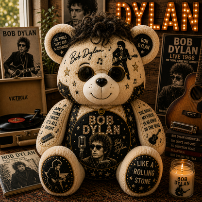 Bob Dylan Bear Custom Shaped Pillow – Like a Rolling Stone Music Fan Gift, Classic Folk Rock Legend Decor