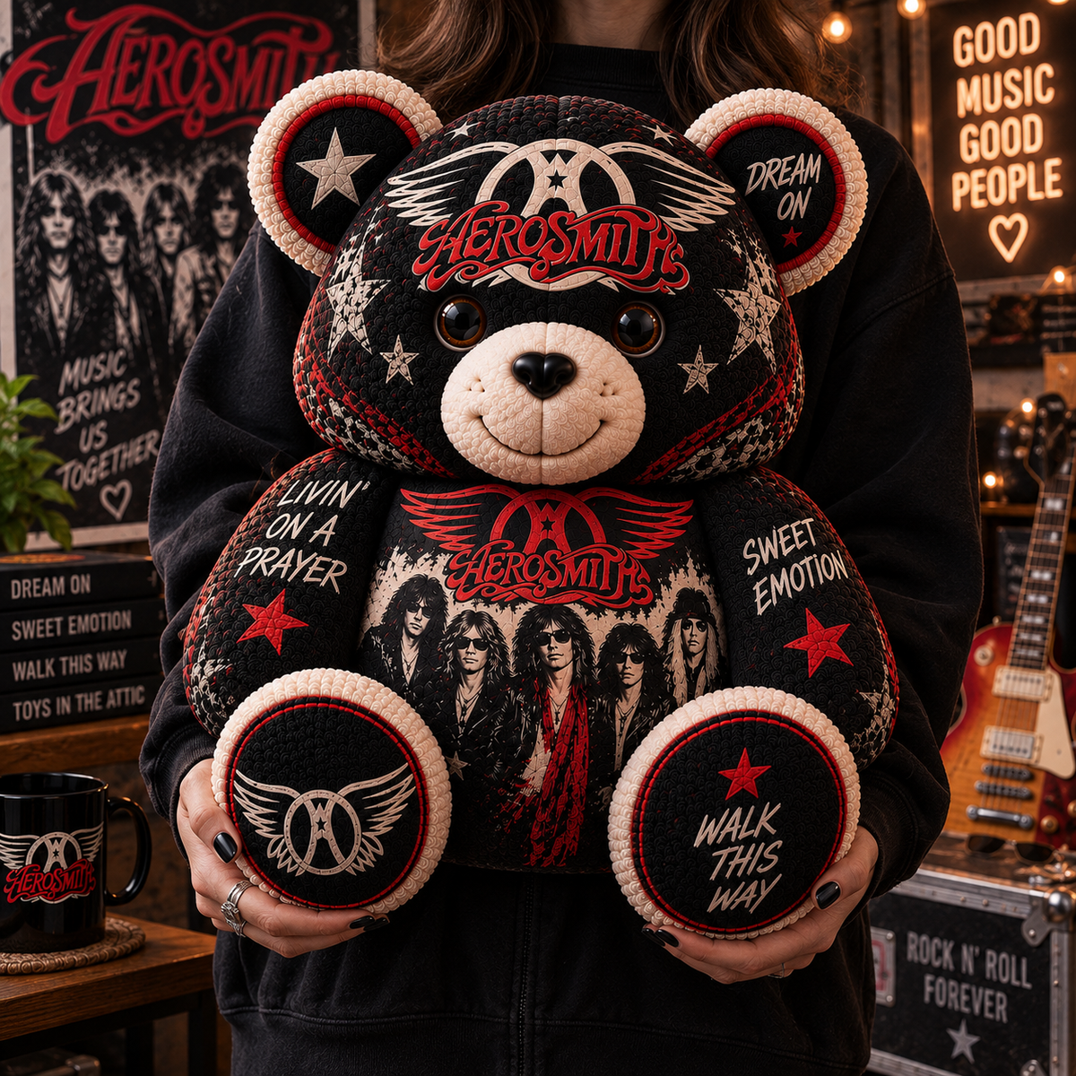Aerosmith Custom Shaped Bear Pillow – Classic Rock Music Inspired Gift for Fans