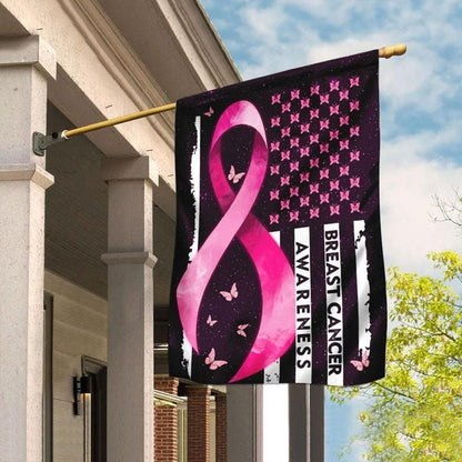 Pink Ribbon Butterfly - Breast Cancer Awareness House Flag