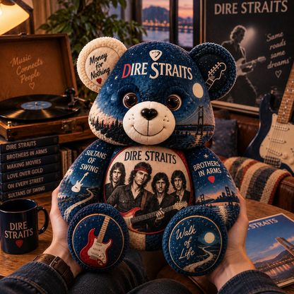 Dire Straits Bear Custom Shaped Pillow – Classic Rock Fan Gift