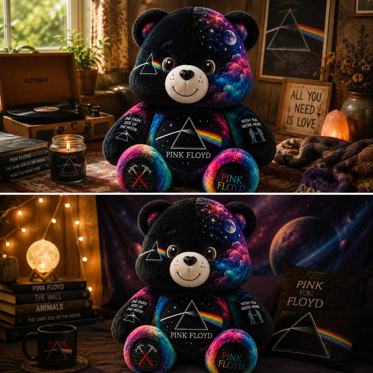 Pink Floyd Bear Custom Shaped Pillow – Gift for Pink Floyd Fans & Classic Rock Lovers