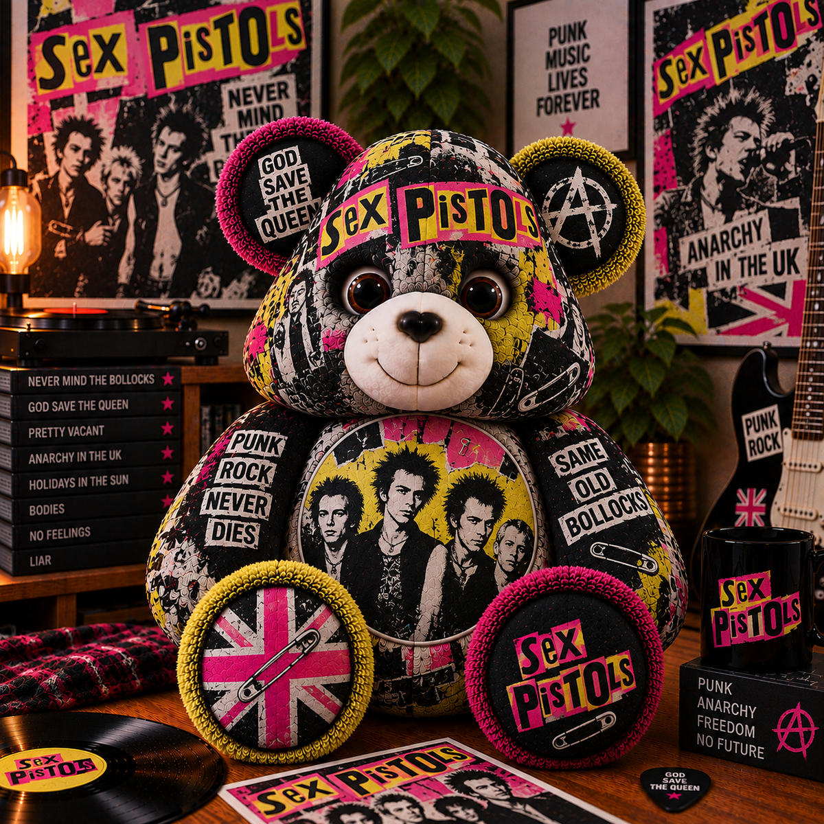 Sex Pistols Custom Shaped Bear Pillow – Punk Rock Music Inspired Gift for Fans