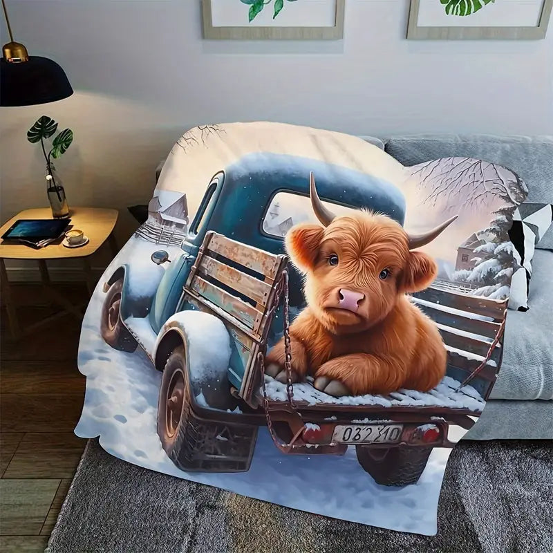 Cozy Winter Cow And Truck Blanket - Perfect Holiday Gift