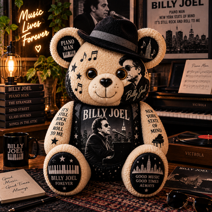 Billy Joel Piano Man Bear Custom Shaped Pillow – Music Legend Fan Gift, Classic Rock Collectible