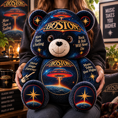 Boston Custom Shaped Bear Pillow – Classic Rock Music Inspired Gift for Boston Fans