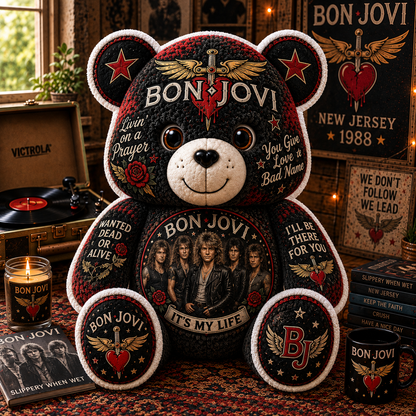 Bon Jovi Band Bear Custom Shaped Pillow – Rock Music Legend Gift
