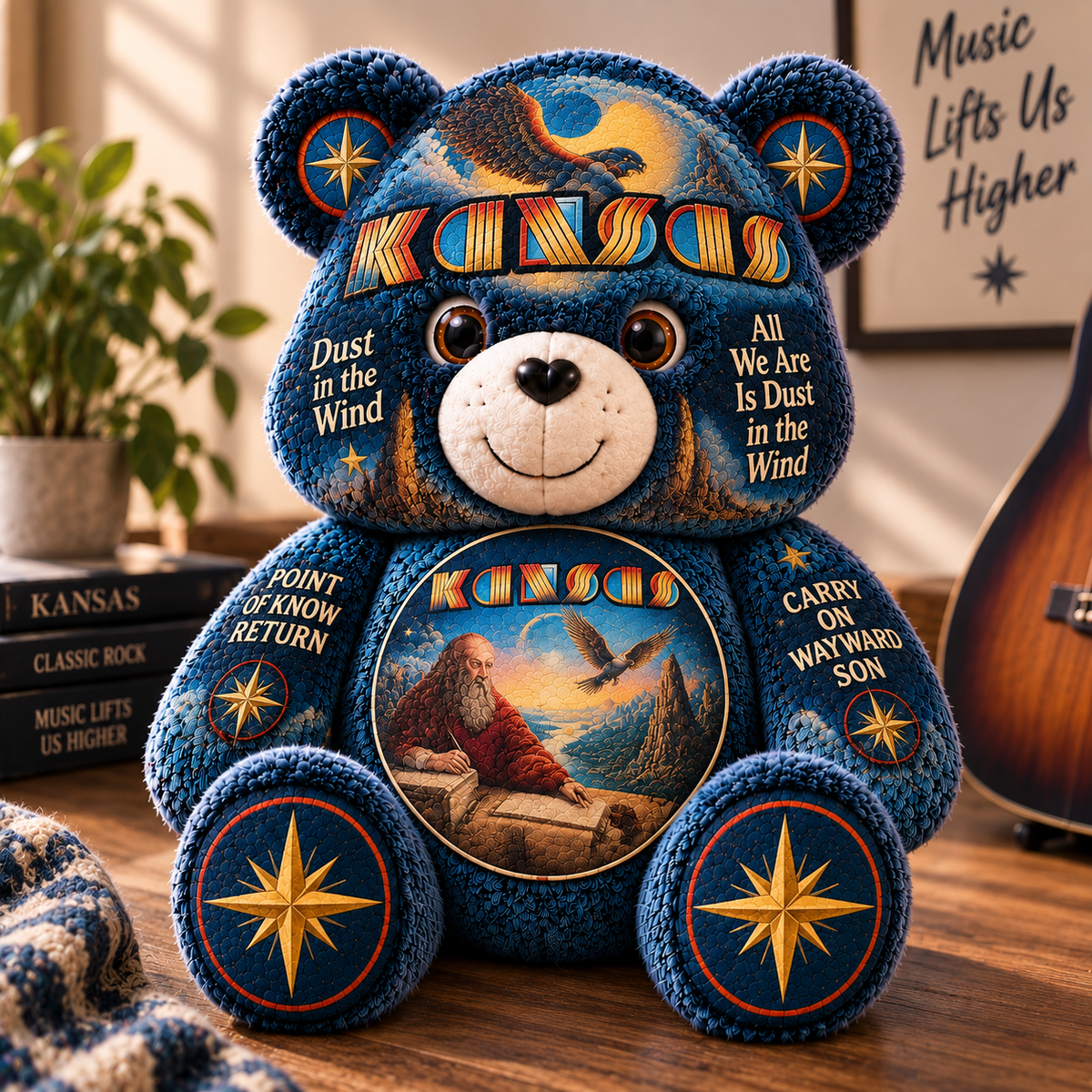 Kansas Custom Shaped Bear Pillow – Carry On Wayward Son Classic Rock Inspired Gift for Kansas Fans