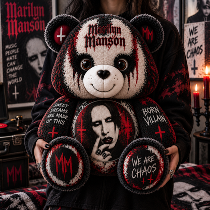 Marilyn Manson Custom Shaped Bear Pillow – Gothic Rock Music Inspired Gift for Fans