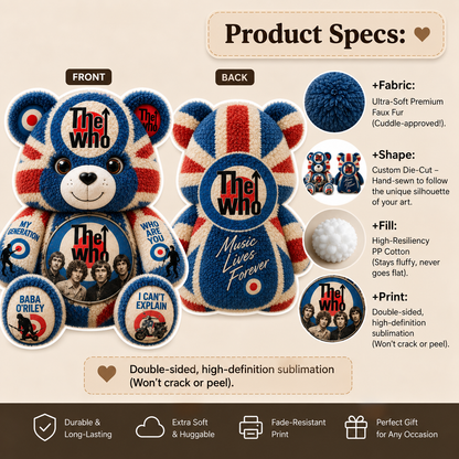 The Who Bear Custom Shaped Pillow –  Classic Rock Music Fan Gift