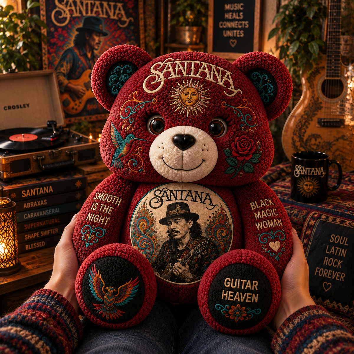 Santana Bear Custom Shaped Pillow –  Smooth Guitar Legend Music Fan Gift