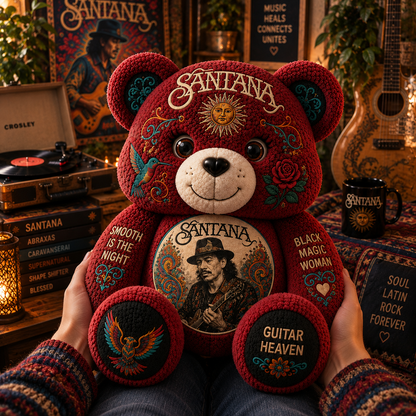Santana Bear Custom Shaped Pillow –  Smooth Guitar Legend Music Fan Gift