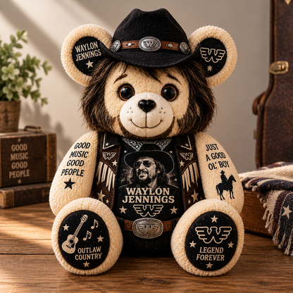 Waylon Jennings Custom Shaped Bear Pillow – Outlaw Country Music Inspired Gift for Waylon Jennings Fans