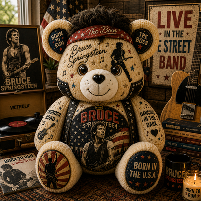 Bruce Springsteen Bear Custom Shaped Pillow – The Boss, Born to Run Rock Music Fan Gift