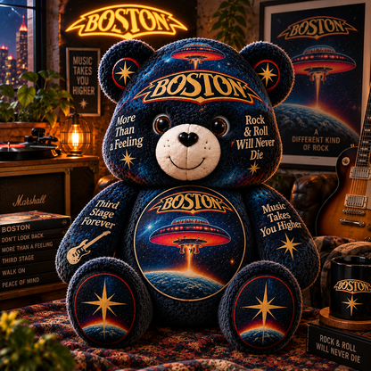 Boston Custom Shaped Bear Pillow – Classic Rock Music Inspired Gift for Boston Fans