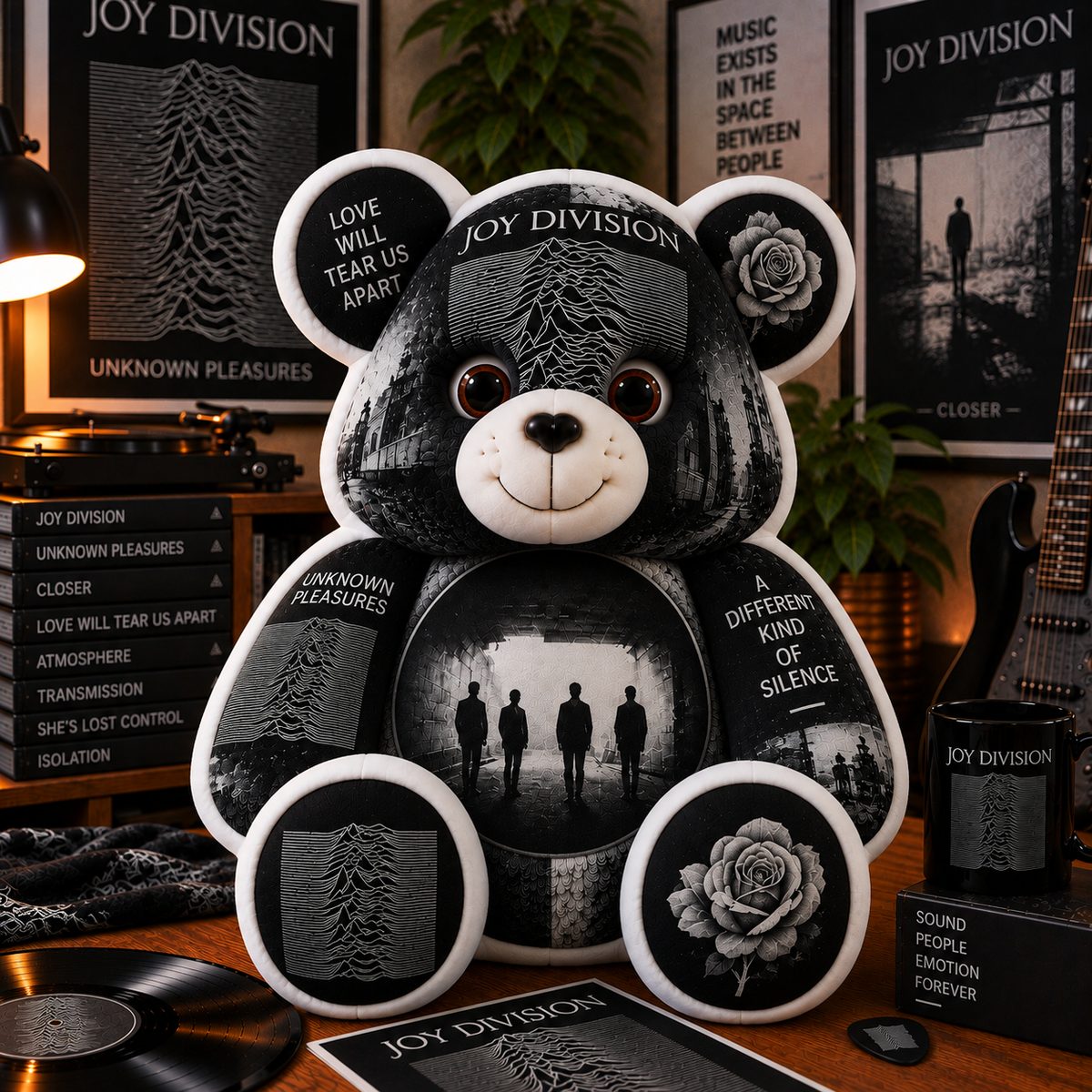 Joy Division Bear Custom Shaped Pillow – Unknown Pleasures Post-Punk Music Fan Gift