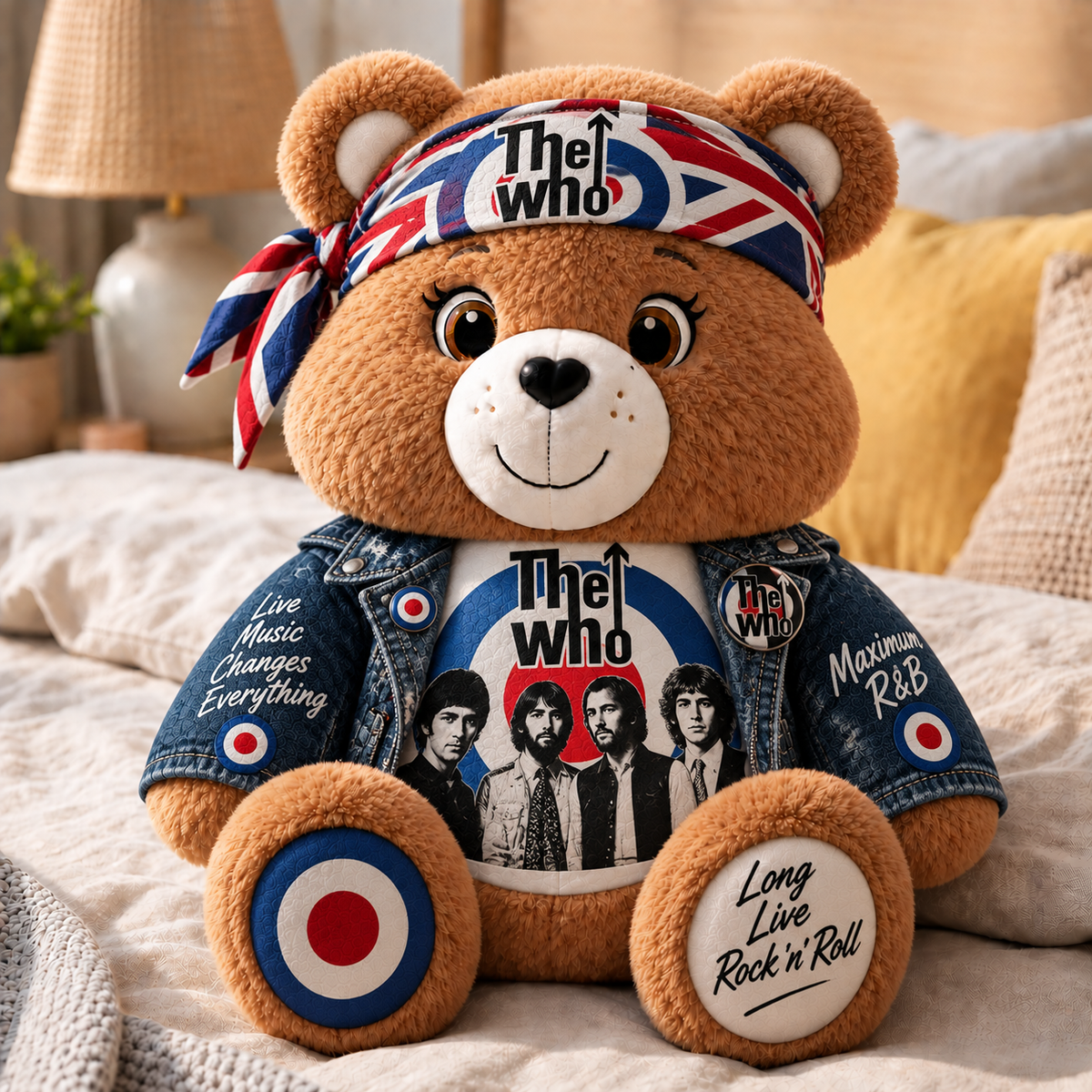 The Who Custom Shaped Bear Pillow – Classic British Rock Inspired Gift for The Who Fans