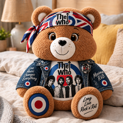 The Who Custom Shaped Bear Pillow – Classic British Rock Inspired Gift for The Who Fans