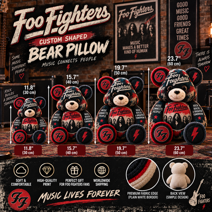 Foo Fighters Custom Shaped Bear Pillow – Alternative Rock Music Inspired Gift for Fans