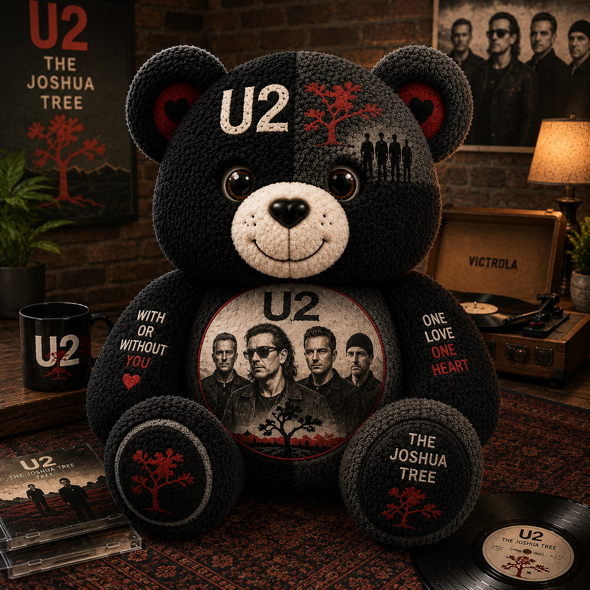 U2 Band Bear Custom Shaped Pillow – Rock Music Legend Gift
