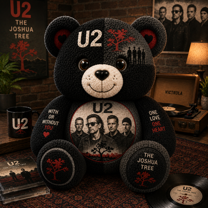 U2 Band Bear Custom Shaped Pillow – Rock Music Legend Gift