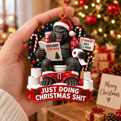 King Kong Just Doing Christmas Shit Ornament – Funny Gorilla Christmas Decor, Monster Fan Holiday Gift