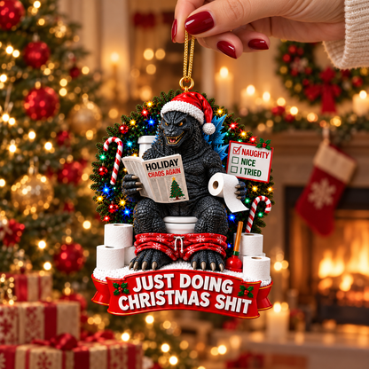 Godzilla Just Doing Christmas Shit Ornament – Funny Christmas Monster Holiday Decor, Godzilla Fan Gift