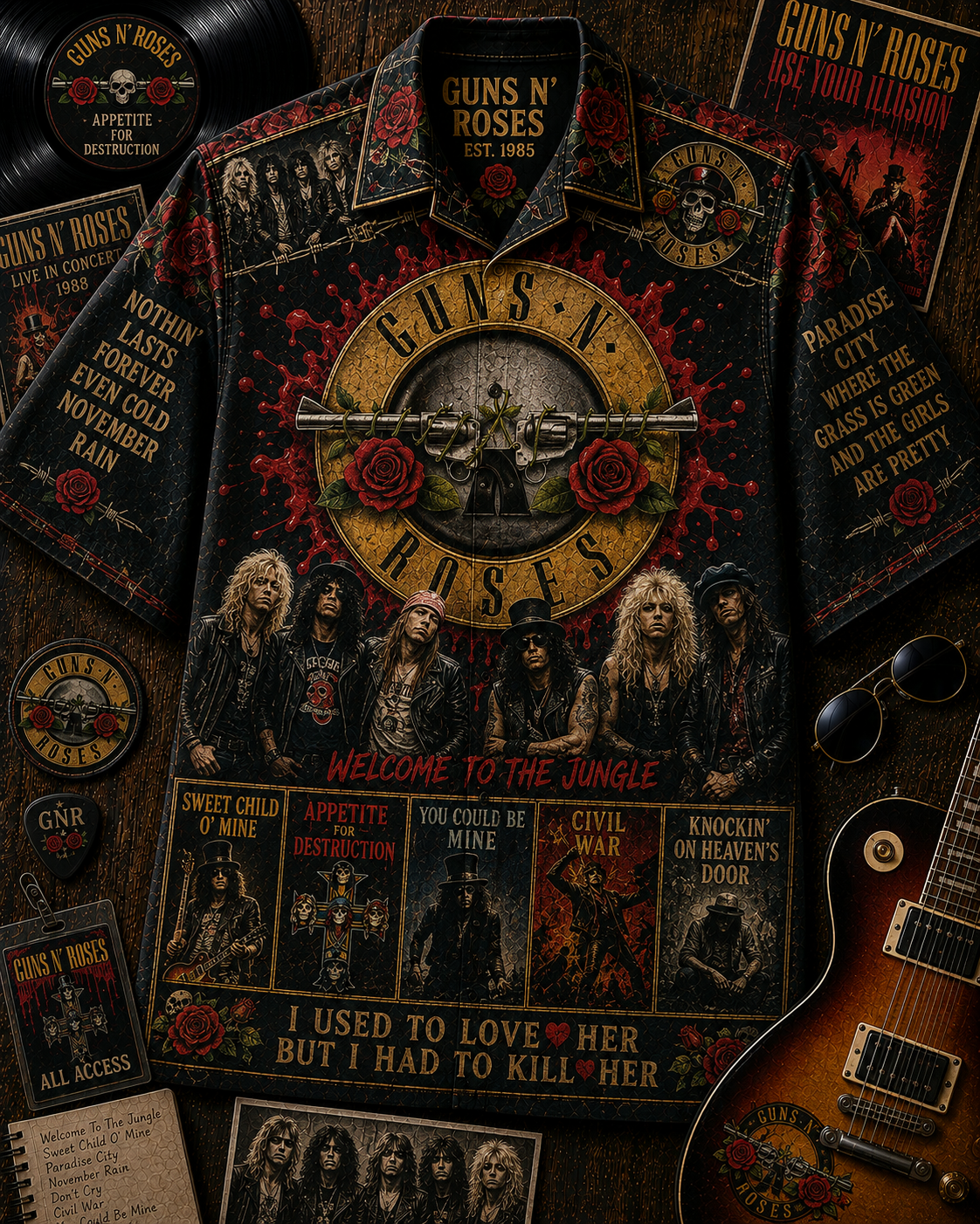 Guns N' Roses Hawaiian Shirt - Vintage Music Fan Gift 2