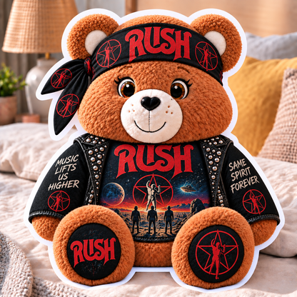 Rush Custom Shaped Bear Pillow – Music Lifts Us Higher Progressive Rock Music Inspired Gift for Rush Fans