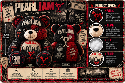 Pearl Jam Bear Custom Shaped Pillow – Seattle Grunge Rock Music Fan Gift,