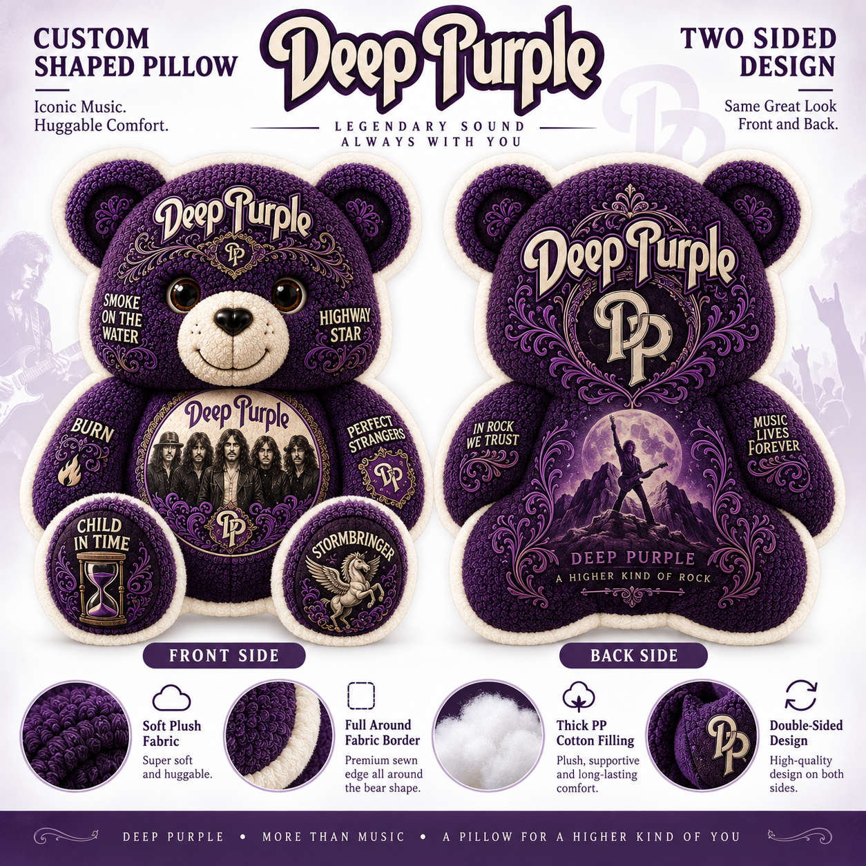 Deep Purple Bear Custom Shaped Pillow – Classic Rock Music Fan Gift