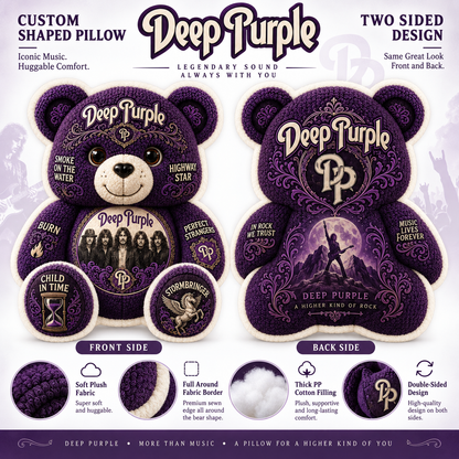 Deep Purple Bear Custom Shaped Pillow – Classic Rock Music Fan Gift