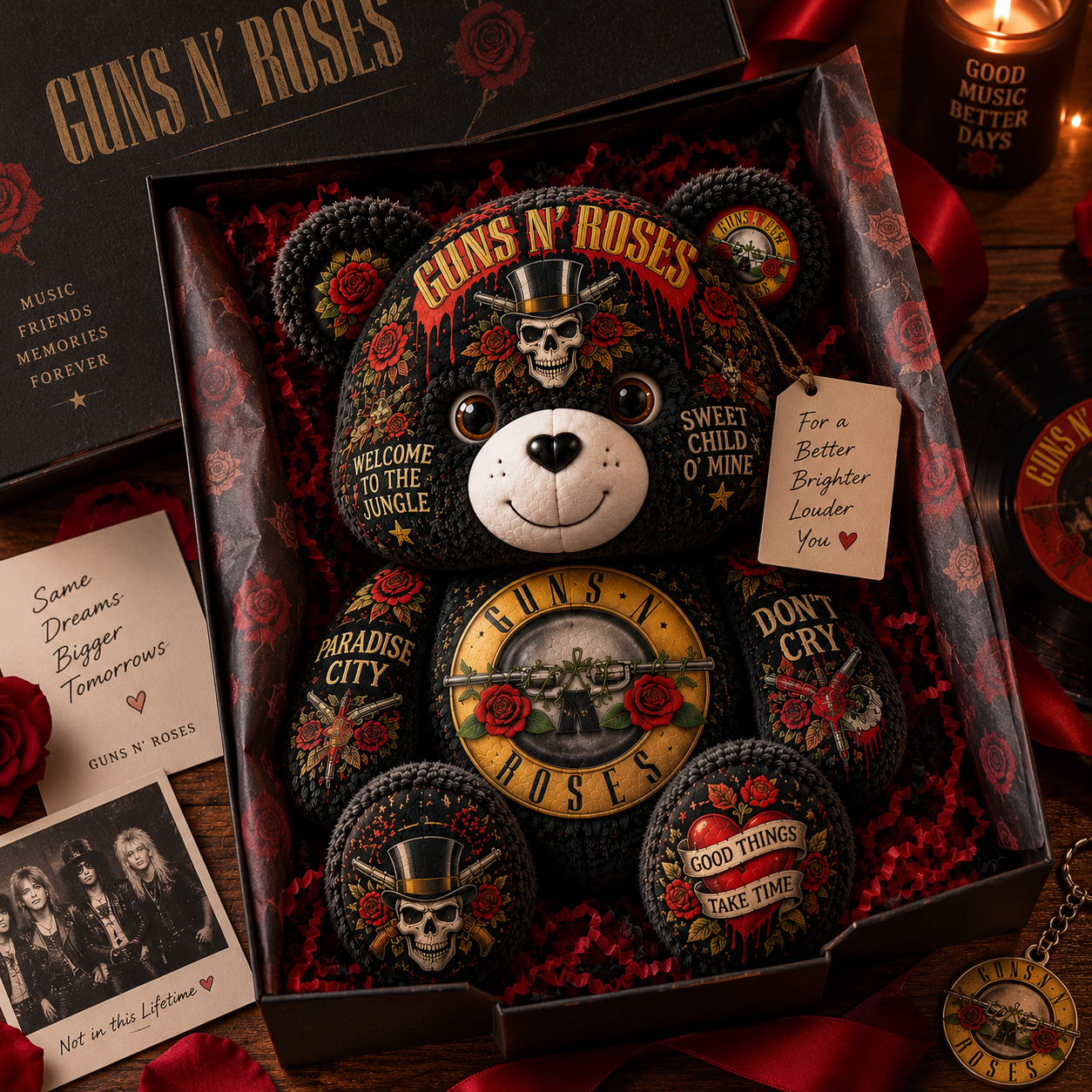 Guns N’ Roses Bear Custom Shaped Pillow – Appetite for Destruction Classic Rock Band Fan Gift