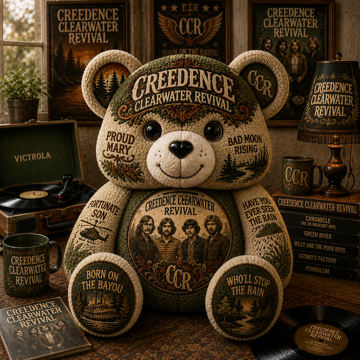 CCR Bear Custom Shaped Pillow – Rock Music Legend Gift