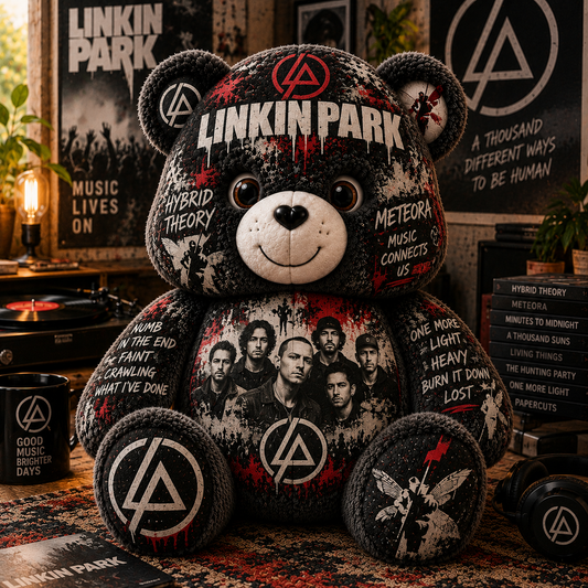 Linkin Park Bear Custom Shaped Pillow – Alternative Rock Music Fan Gift, Nu Metal Collectible