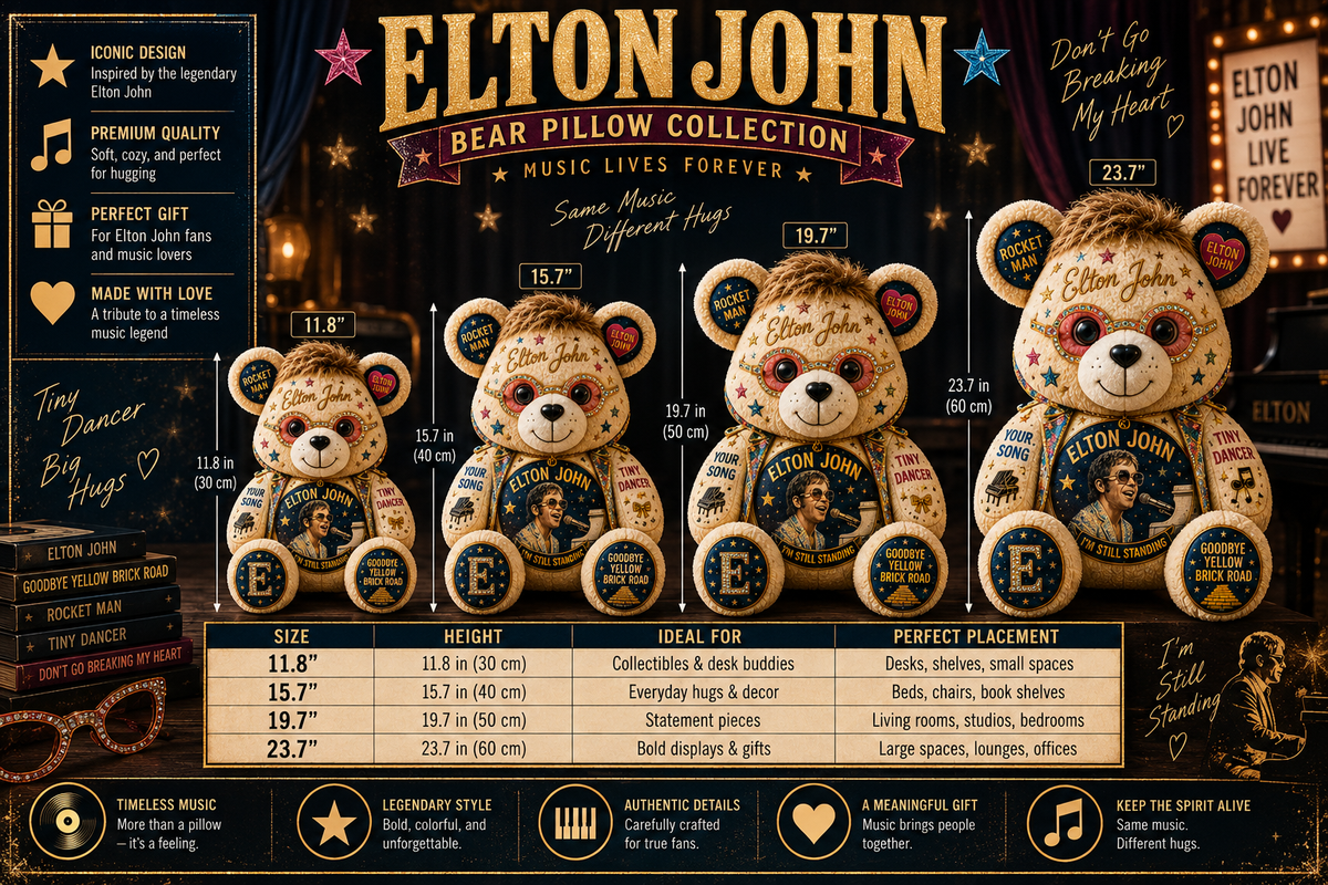 Elton John Bear Custom Shaped Pillow – Pop Rock Music Legend Gift