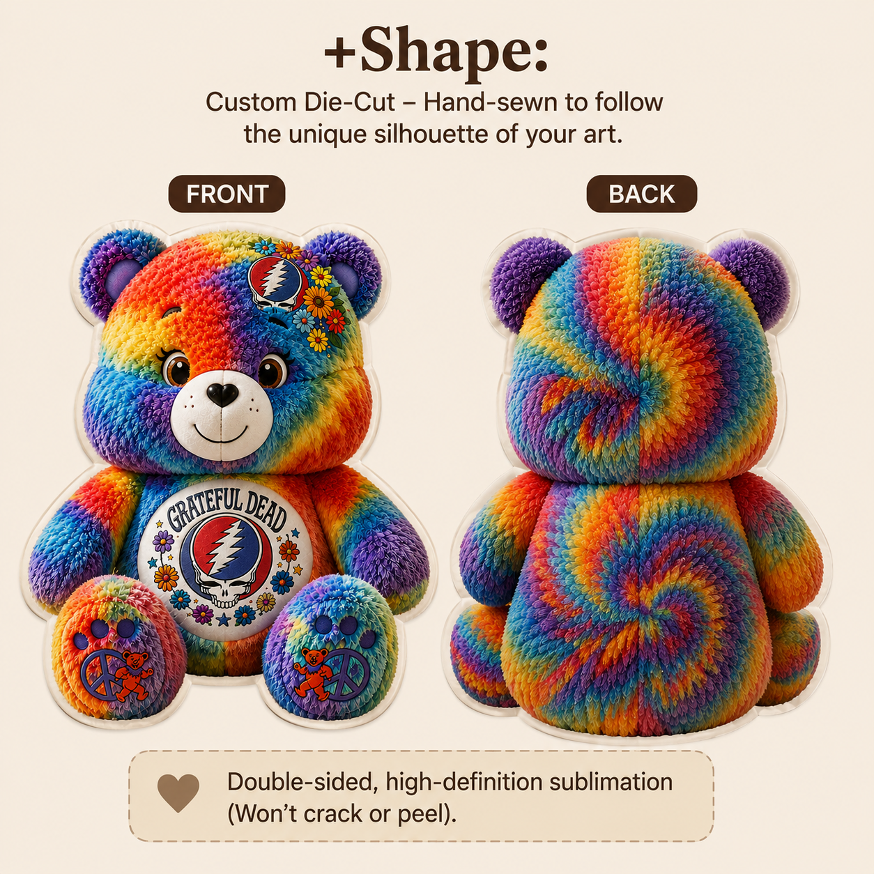 Grateful Dead Tie-Dye Bear Shaped Pillow– The Perfect Gift for Deadheads