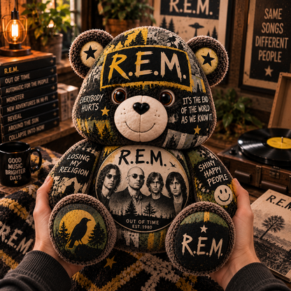 R.E.M. Bear Custom Shaped Pillow – Alternative Rock Music Fan Gift