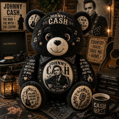 Johnny Cash Man in Black Bear Custom Shaped Pillow – Country Music Legend Gift
