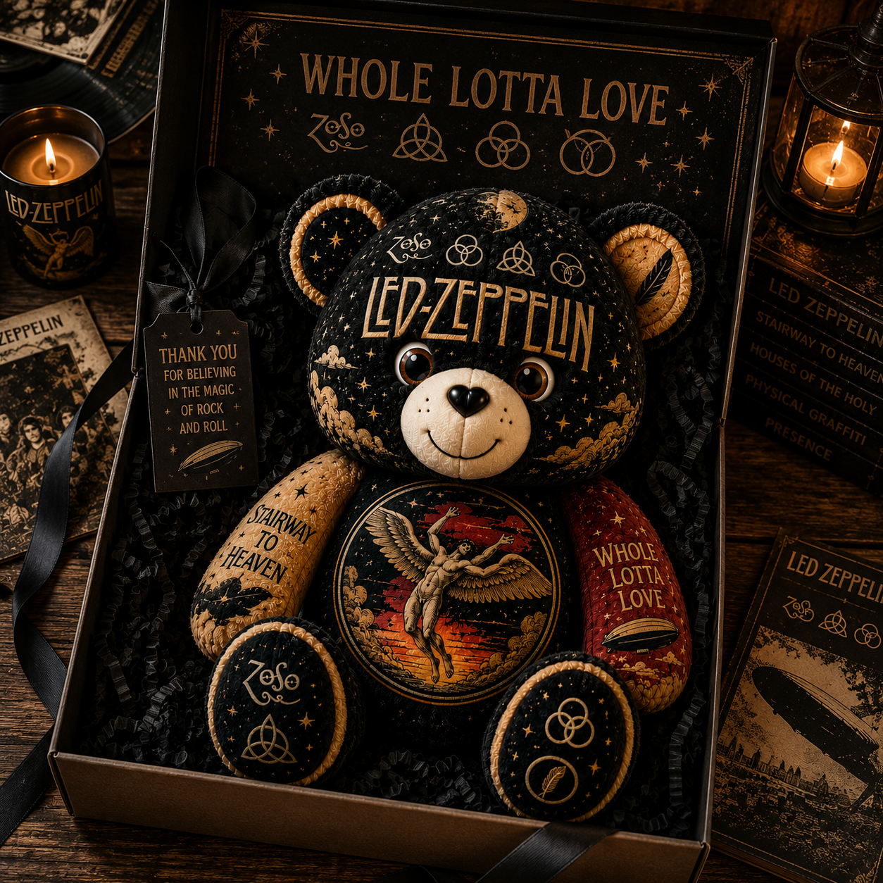 Led Zeppelin Bear Custom Shaped Pillow – Gift for Classic Music Lover